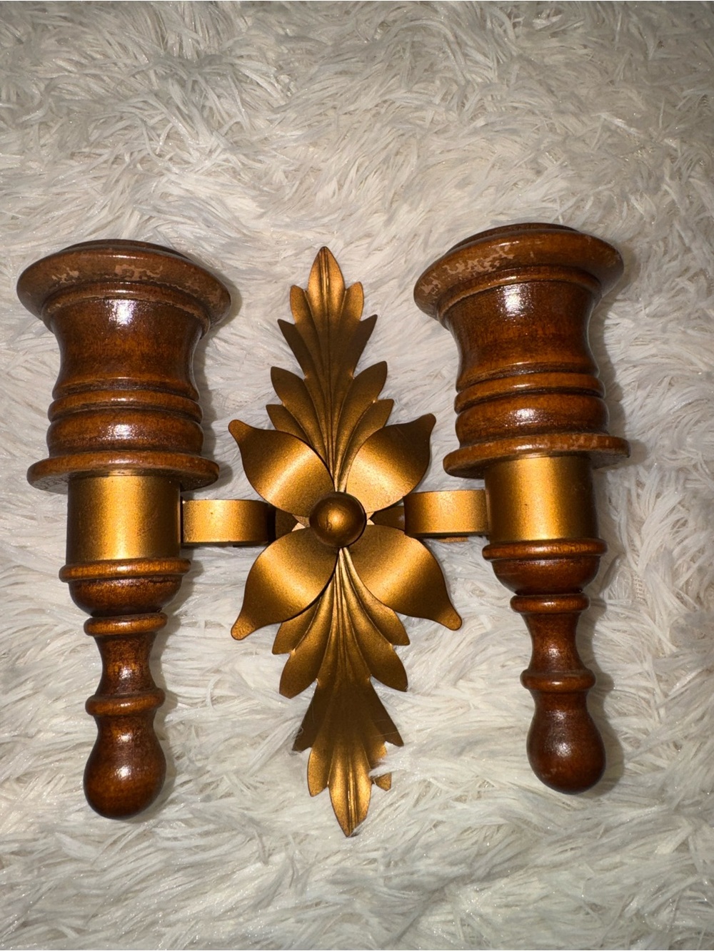 MCM Wooden Double Wall Sconce Candle Holder - Picture 5 of 8